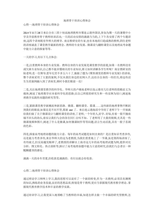 地理骨干培训心得体会