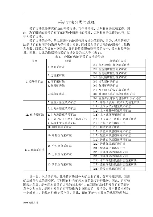 采矿方法分类与选择