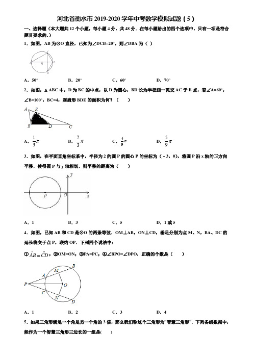 河北省衡水市2019-2020学年中考数学模拟试题(5)含解析