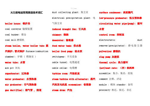 火力发电厂常用英语词汇