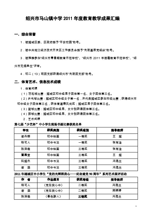 马山镇中学2011年办学成果