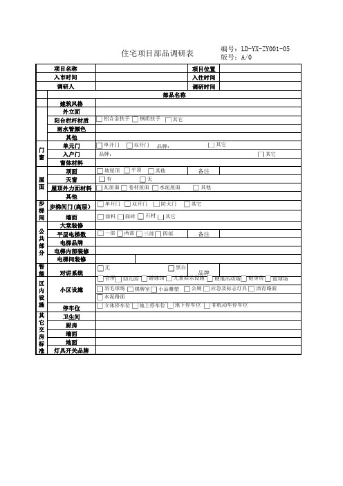 住宅项目部品调研表