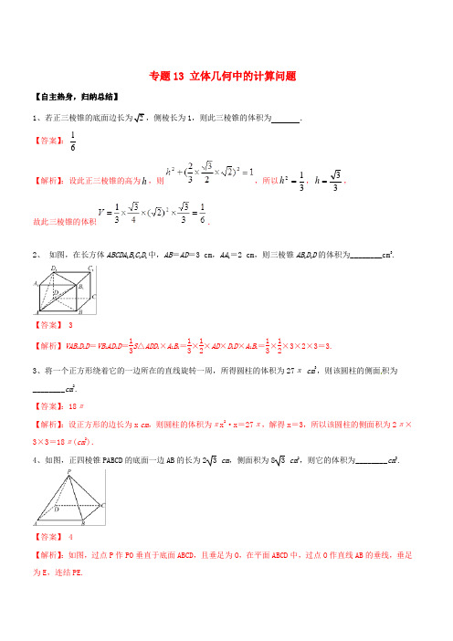 高考数学二轮核心考点突破：专题13-立体几何中的计算问题(有答案解析)