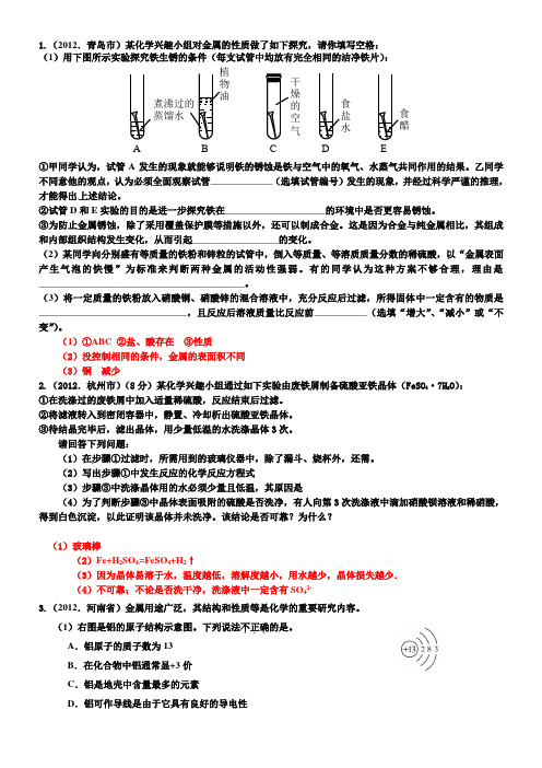 中考化学的金属和金属材料的实验探究题及答案 