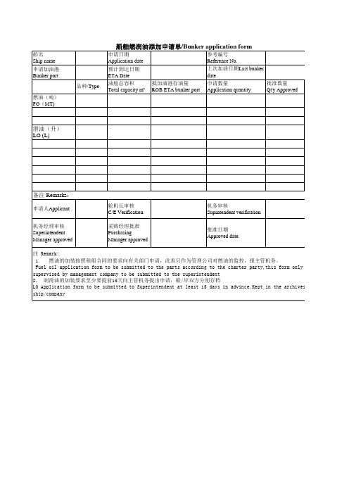 船舶燃润油添加申请单