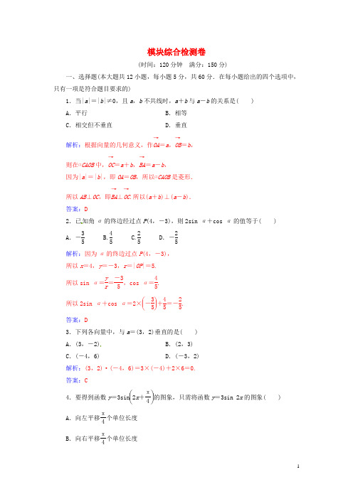 高中数学 模块综合检测卷 苏教版必修4