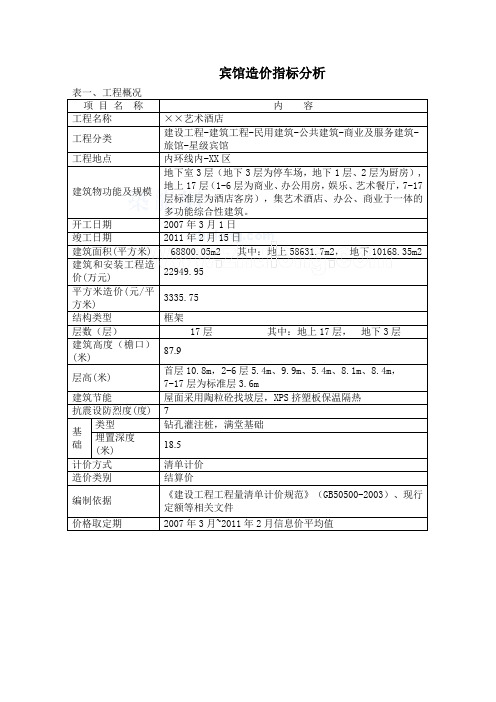 [上海]某宾馆框架结构综合楼及地下室工程造价指标分析