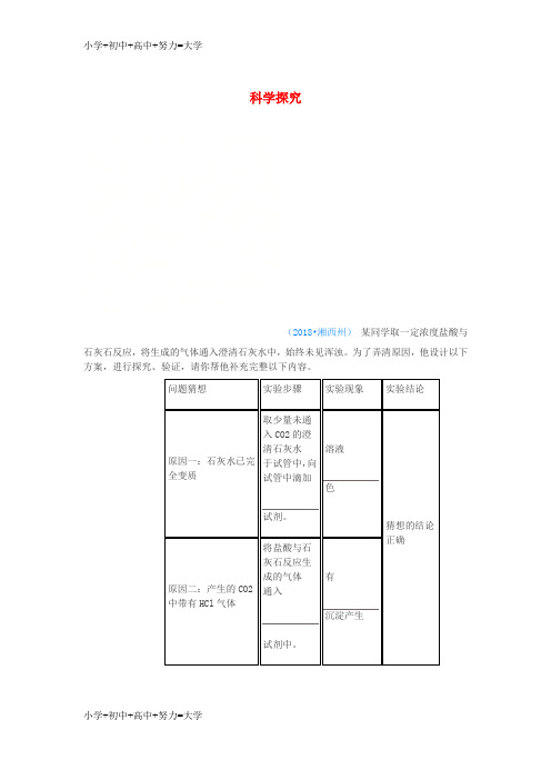 配套K122018年中考化学真题分类汇编3化学实验与探究考点17科学探究实验意外情况探究无答案