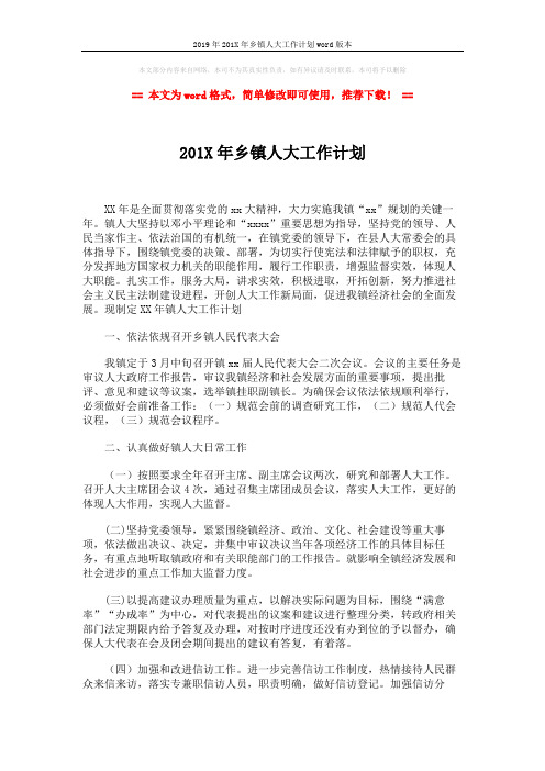 2019年201X年乡镇人大工作计划word版本 (2页)