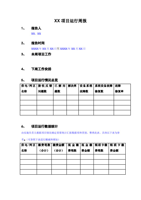 项目运行周报(XXXX年XX月XX号-XXXX年XX月XX号)