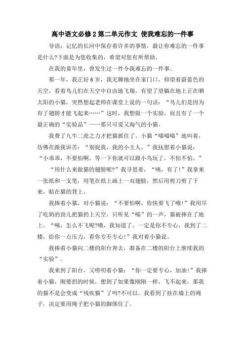 高中语文必修2第二单元作文 使我难忘的一件事