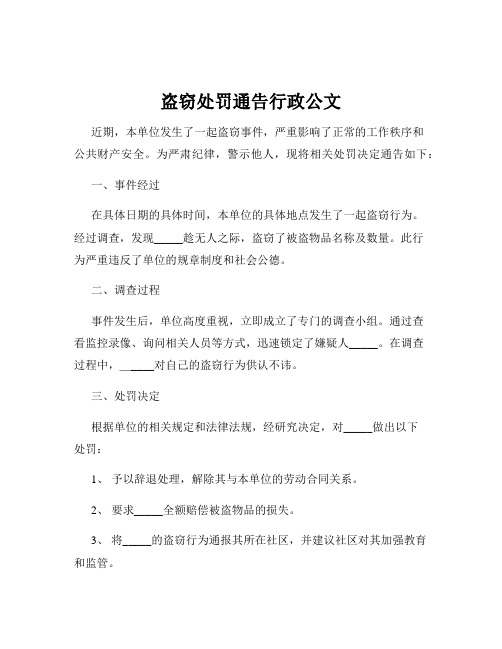 盗窃处罚通告行政公文