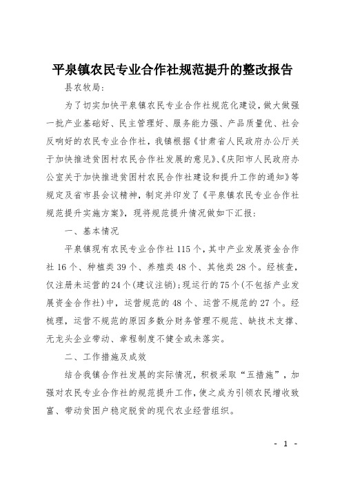 平泉镇农民专业合作社规范提升的整改报告