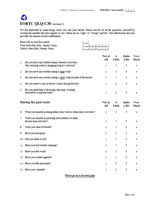 EORTC QLQ-C30 (version 3)_英文版