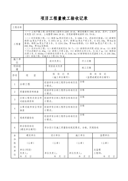 项目工程量竣工验收记录