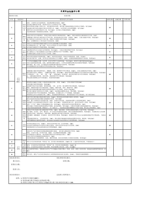 月度安全检查评分表