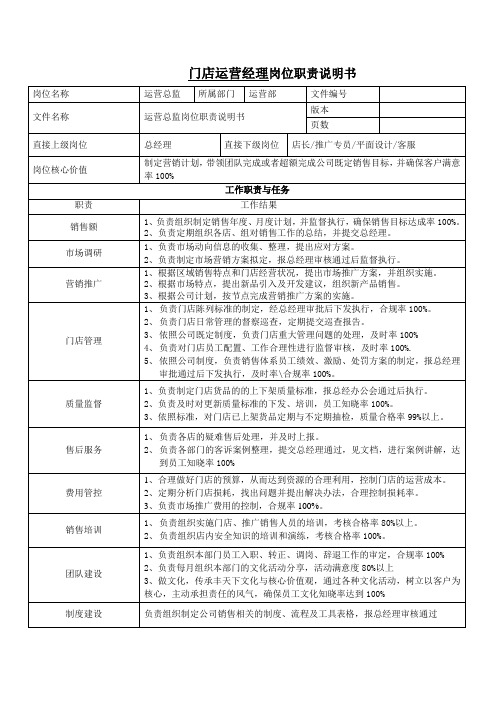 3、门店运营经理岗位职责说明书