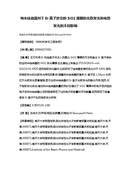 纳米硅微晶对于Er离子掺杂的SiO2薄膜的光致发光和电致发光的不同影响