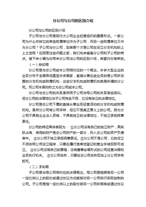 分公司与公司的区别介绍