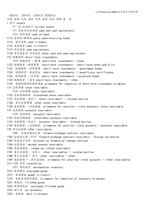 (完整word版)ACCA会计科目中英对照