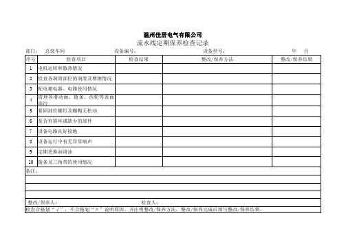 流水线定期保养检查记录