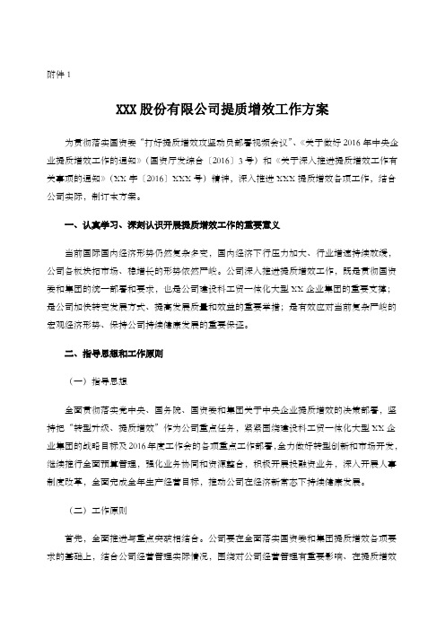 股份有限公司提质增效工作方案