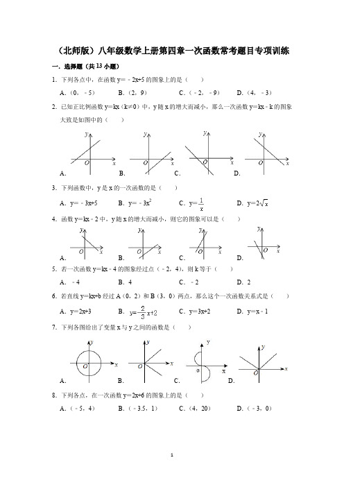 (北师版)八年级数学上册第四章一次函数单元专项训练