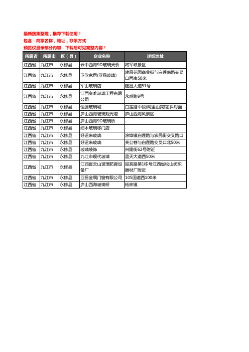 新版江西省九江市永修县玻璃企业公司商家户名录单联系方式地址大全15家