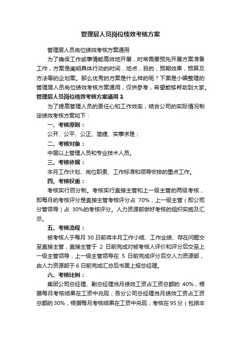 管理层人员岗位绩效考核方案