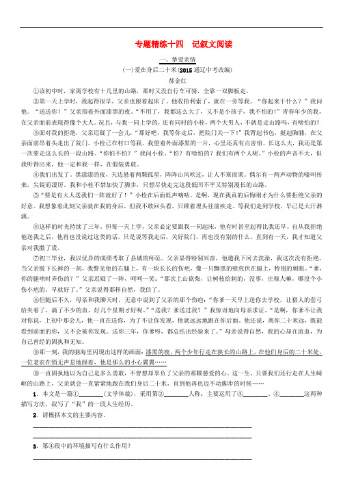 中考语文 专题精练十四 记叙文阅读(无答案)