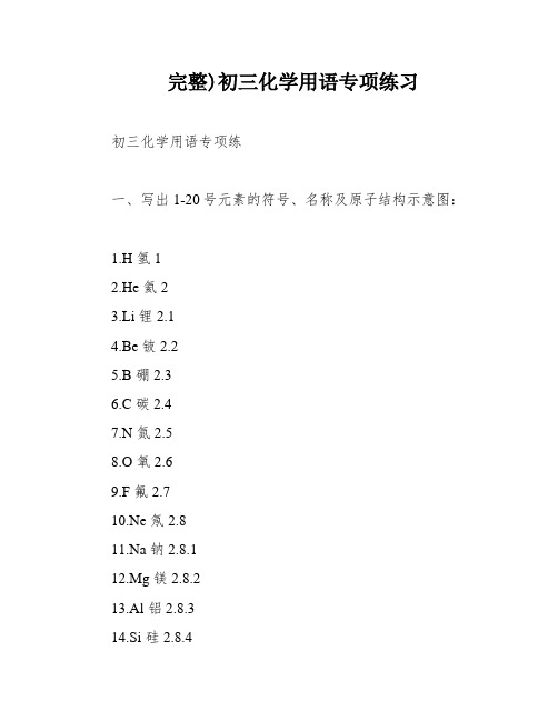 完整)初三化学用语专项练习