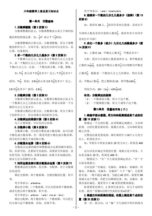 人教版六年级数学上册总复习知识点