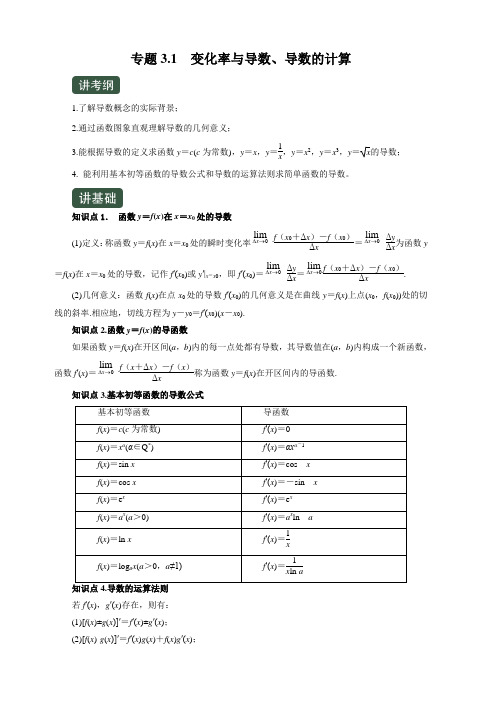 2020届高考数学(文)一轮复习讲练测专题3.1变化率与导数、导数的计算(讲) 含答案