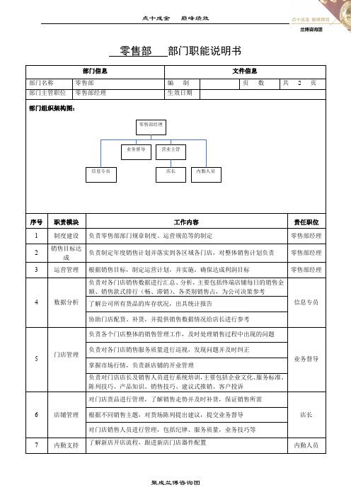 零售部部门职能说明书