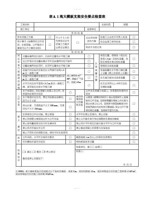 高大模板支架安全要点检查表