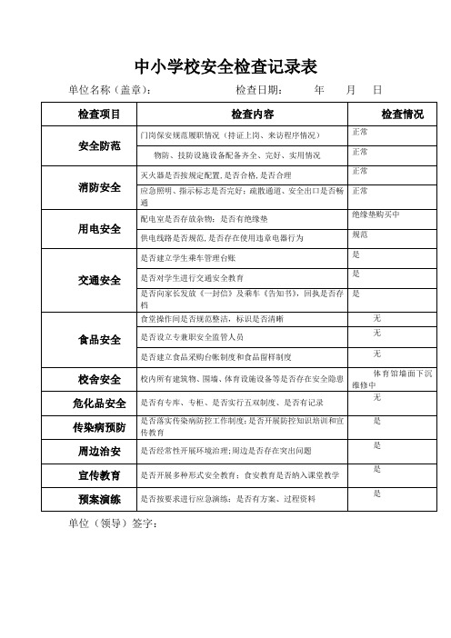 中小学校安全检查记录表