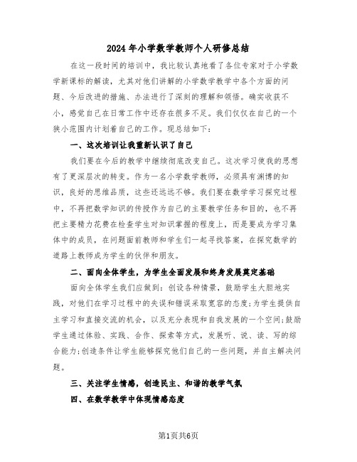 2024年小学数学教师个人研修总结(3篇)