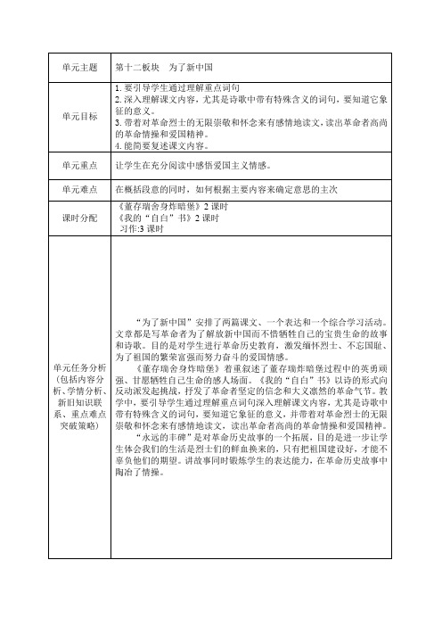 长春版四下语文第12板块教案