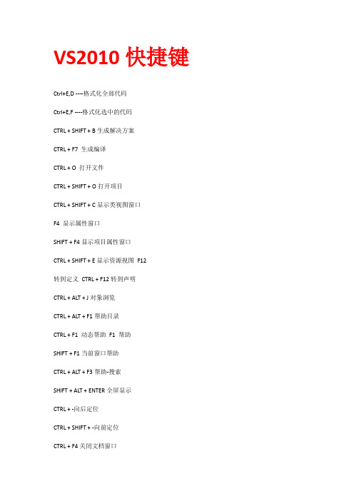 Microsoft Visual Studio 2010快捷键