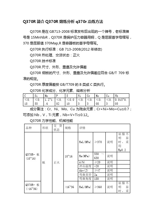 Q370R简介Q370R熔炼分析q370r冶炼方法