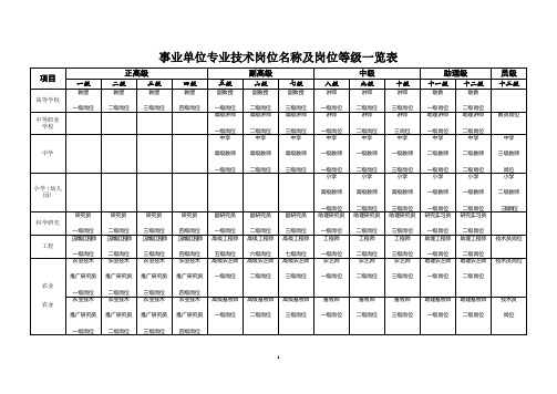 事业单位专业技术岗位名称及岗位等级一览表(定稿)