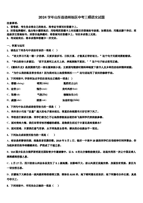 2024学年山东省德州地区中考三模语文试题含解析