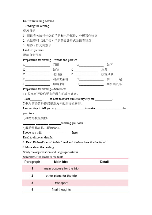 Unit2TravellingAroundReadingforWriting学案-高中英语人教版