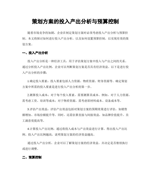 策划方案的投入产出分析与预算控制