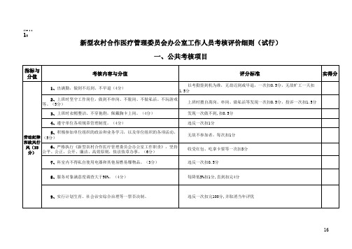 新农合办公室工作人员考核评价细则