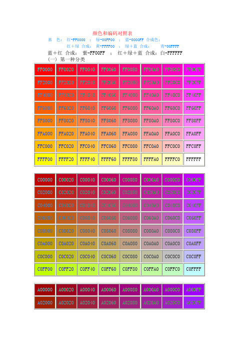 颜色和编码对照表