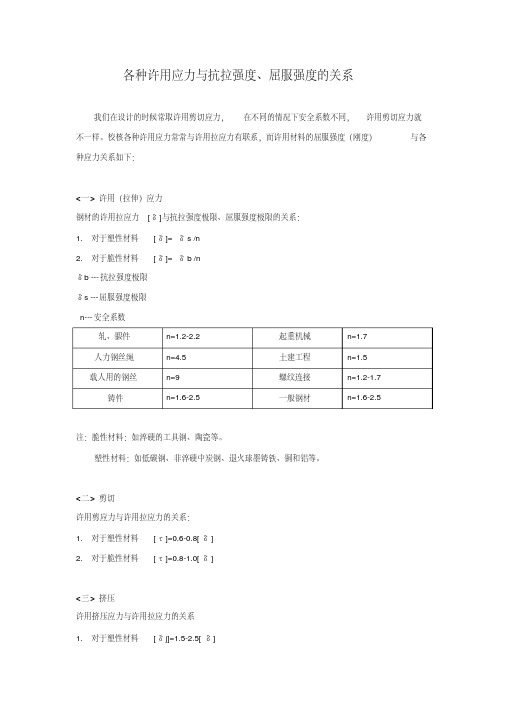 各种许用应力与抗拉强度、屈服强度的关系