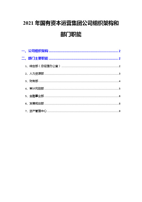 2021年国有资本运营集团公司组织架构和部门职能