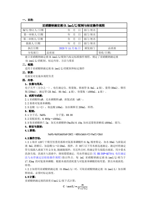 2020版《中国药典》亚硝酸钠滴定液配制与标定操作规程