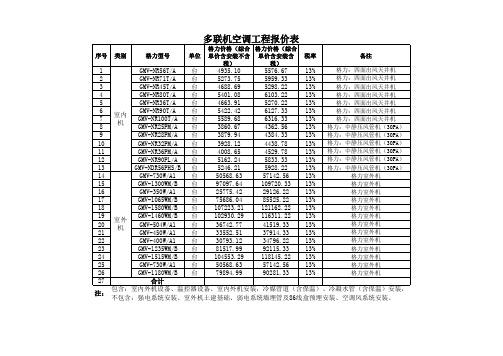 多联机空调报价表